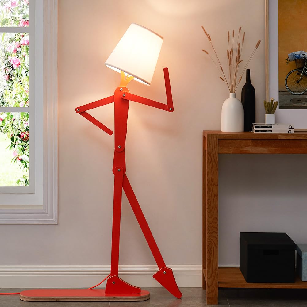 HROOME Cool Tall Floor Lamp for Bedroom, Living Room, Office, Kids Bedside - Unique Corner Decorative Reading Wood Standing Light with Creative Swing Arm Design - Orange Bulb Included