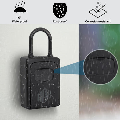 HOX Key Lock Box, Resettable Combination Lockbox, Wall Mount & Portable Waterproof Security Safe Lockbox, for Outdoor Home Office Door Handle, Gray (1 Pack)