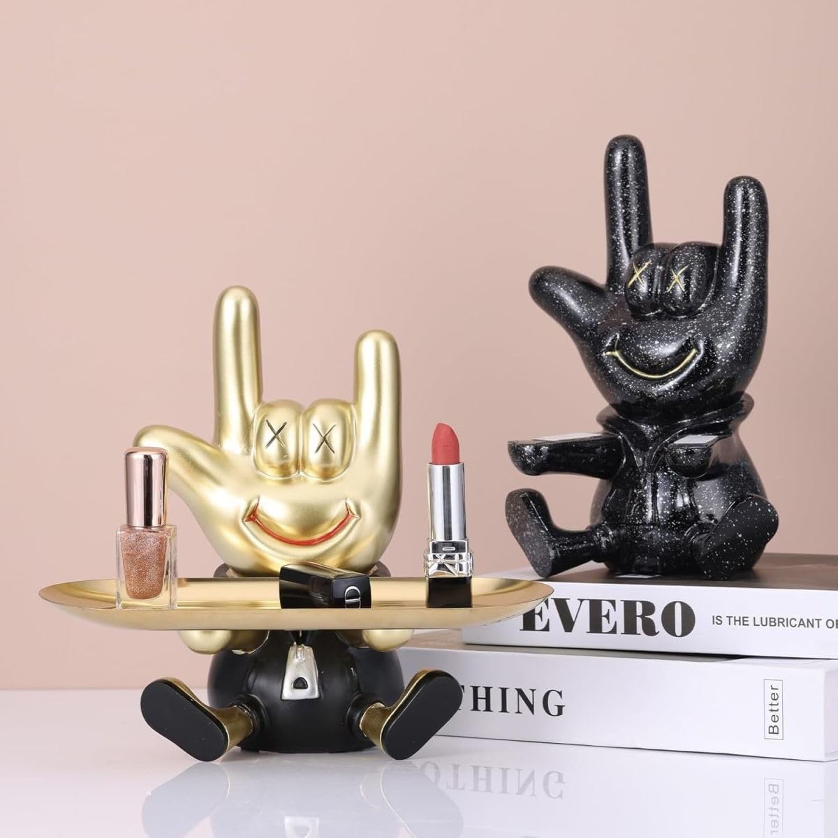 Zige Lily Resin Rock On Hand Gesture Tray Statue, Abstract Hand Sculpture for Home Decor, Office, Entryway on Table, Shelf, Cabinet and Desk