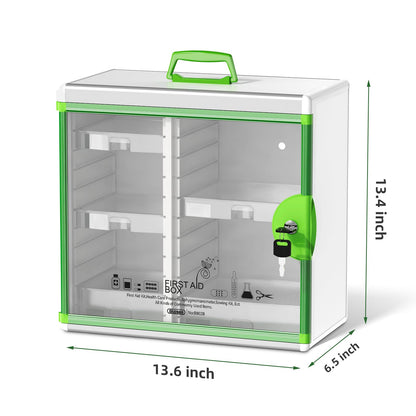 Glosen Lockable Medicine Cabinet with 5 Removable Trays, Wall Mounted & Portable Locking Medicine Cabinet Organizer with Key Lock for Home, Bathroom, Office - Aluminum Alloy Frame(13.6x13.4x6.5Inch)