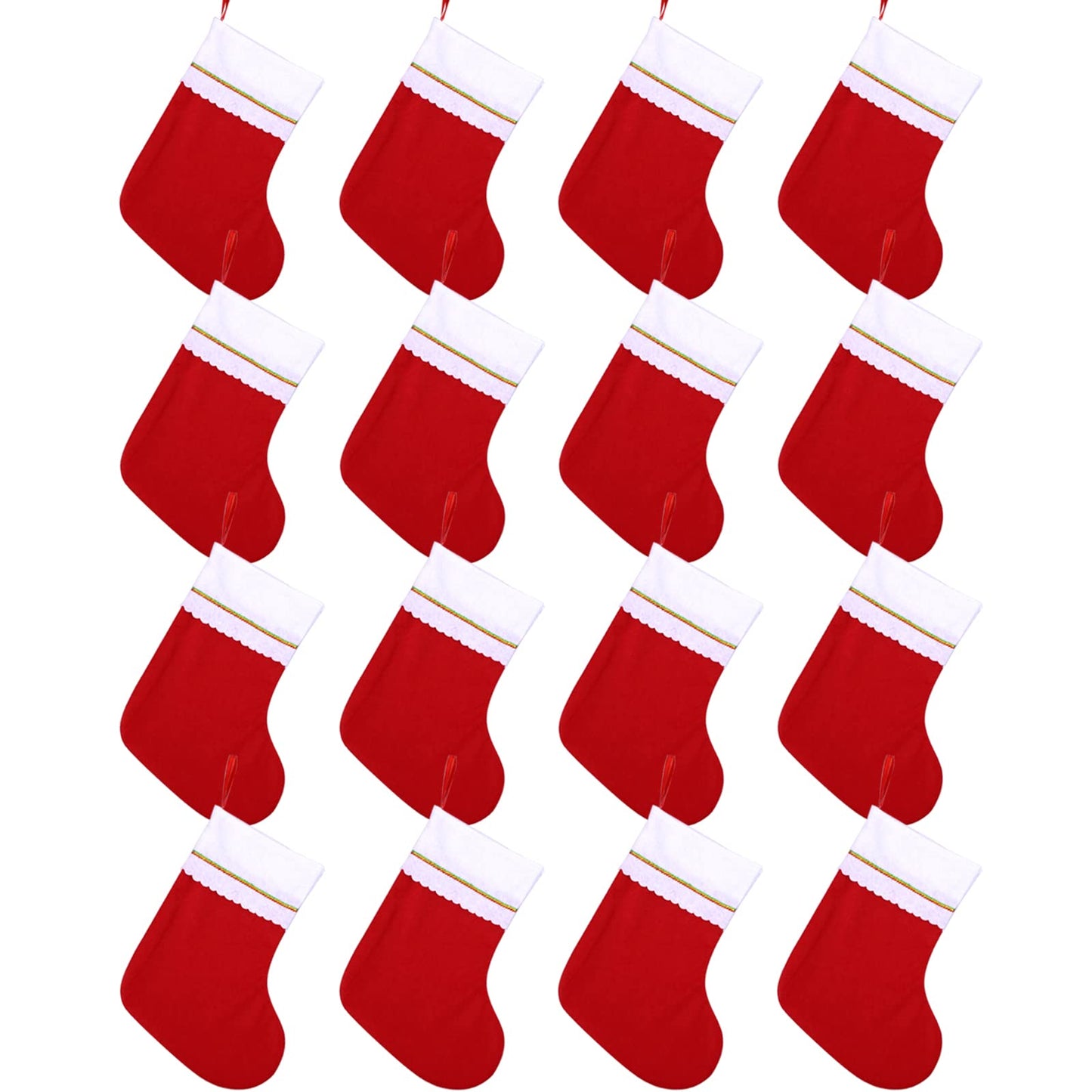 Cooraby 16 Pack Red Felt Christmas Stockings 9 Inches Xmas Fireplace Hanging Stockings Holiday Decorations Stockings for Christmas Decorations