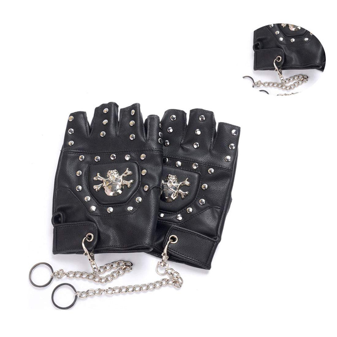 Steampunk Gothic Gloves Mens Vintage Geuuine Leather Captain Fingerless Mittens (Ring Black (A Pair))