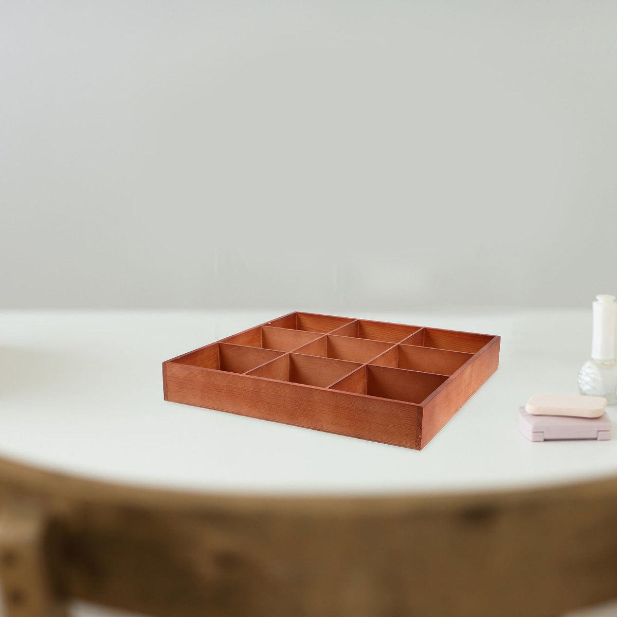 CLISPEED Wooden Multi-compartment Organizer Tray for Office Kitchen Storage and Small Parts Organizer, Brown Wood Material with Versatile Use for Cosmetics and Items on Tabletop or Room