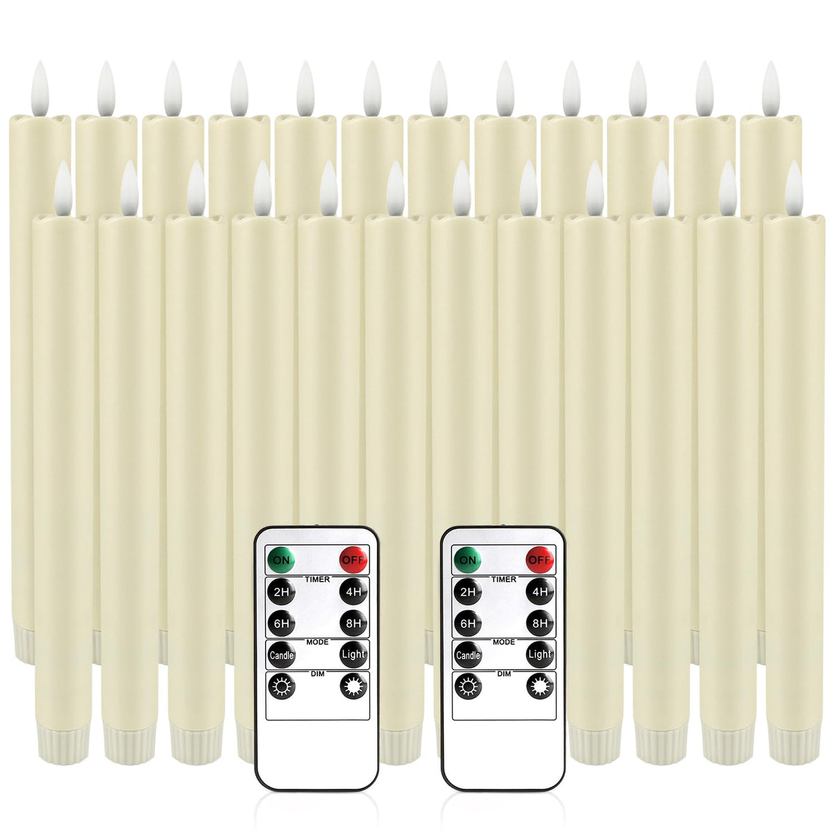YOROXRG 24 Pack LED Flameless Taper Candles with Timer, Dripless Fake Candlesticks with 3D Flickering Flame, 9.6 Inches White Window Candle for Fireplace Christmas Halloween（Ivory）