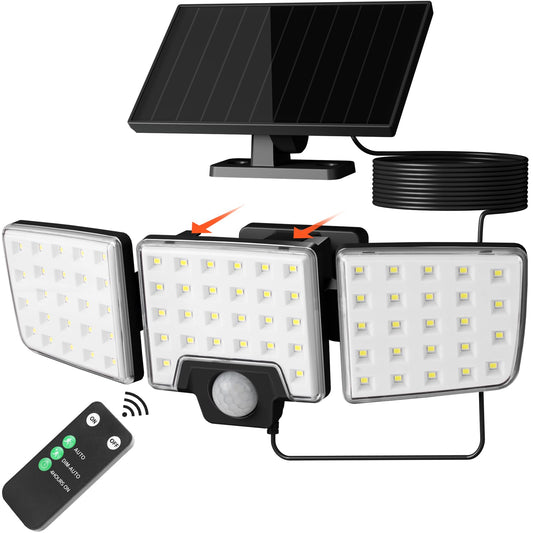 Lepro Solar Security Lights Outdoor Motion Sensor, 2 in 1 Separated and Integrated Remote Control IP65 Waterproof Solar Lights with 3 Light Modes, 3 Heads Solar Floodlight for Garden Yard