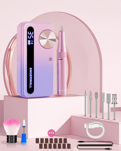 ENGERWALL Rechargeable Nail Drill 35,000 RPM, Portable Cordless Electric Nail File for Acrylic, Gel Nails, Polishing & Removal, with Nail Drill Bits Kit for Manicure & Pedicure, Pink-Blue