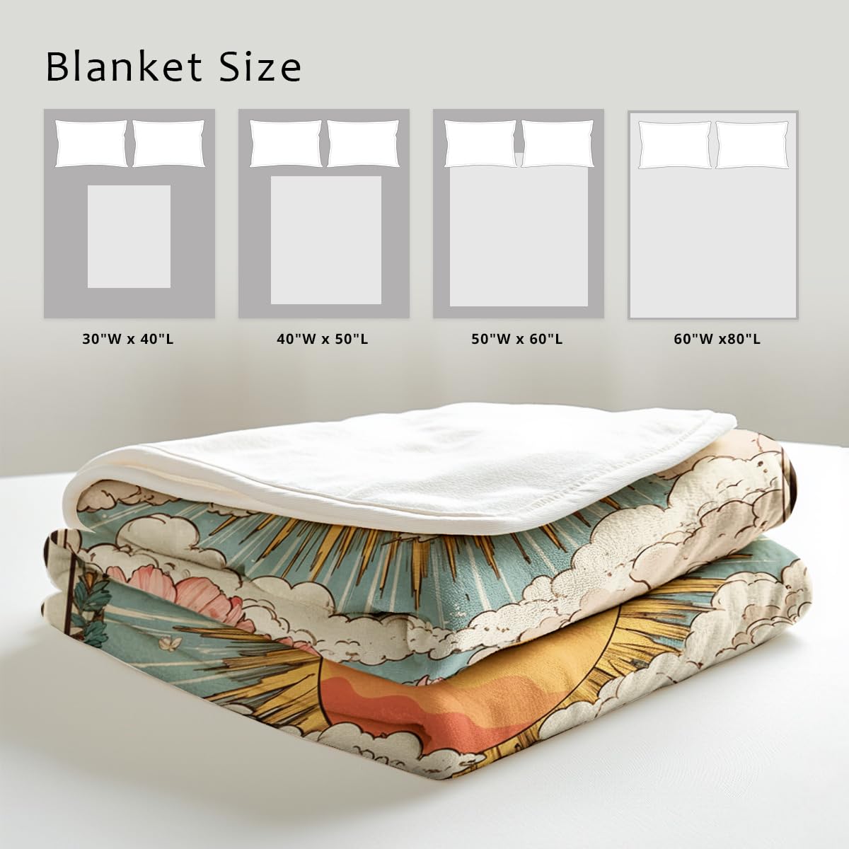 HUNXIAOJ Sun Moon Celestial Print Blanket Boho Celestial Flannel Throw Beige Blanket Throw for Couch Bed Home Living Room Boho Decor Gifts for Kids Adult (59"x78")
