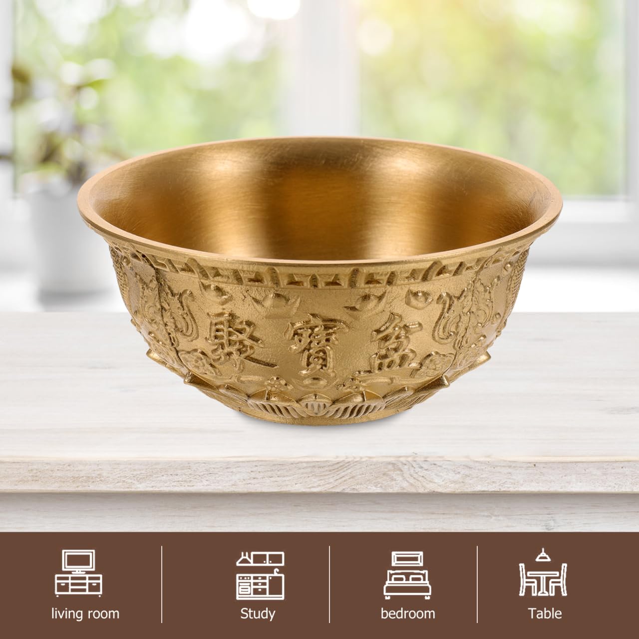 Brass Feng Shui Treasure Bowl, 3 Inch Golden Cornucopia Basin, Home Office Decor Wealth Prosperity Luck Housewarming Spring Festival Gift