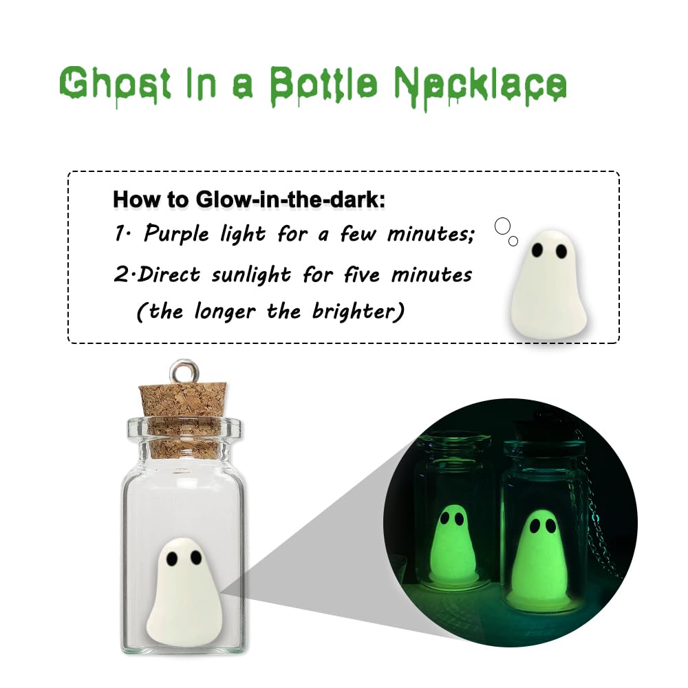 TKHLT Ghost in A Bottle Pendant Necklace,Glow In The Dark Ghost Necklace The Adopt A Ghost Necklace Halloween Jewelry for Women and Men