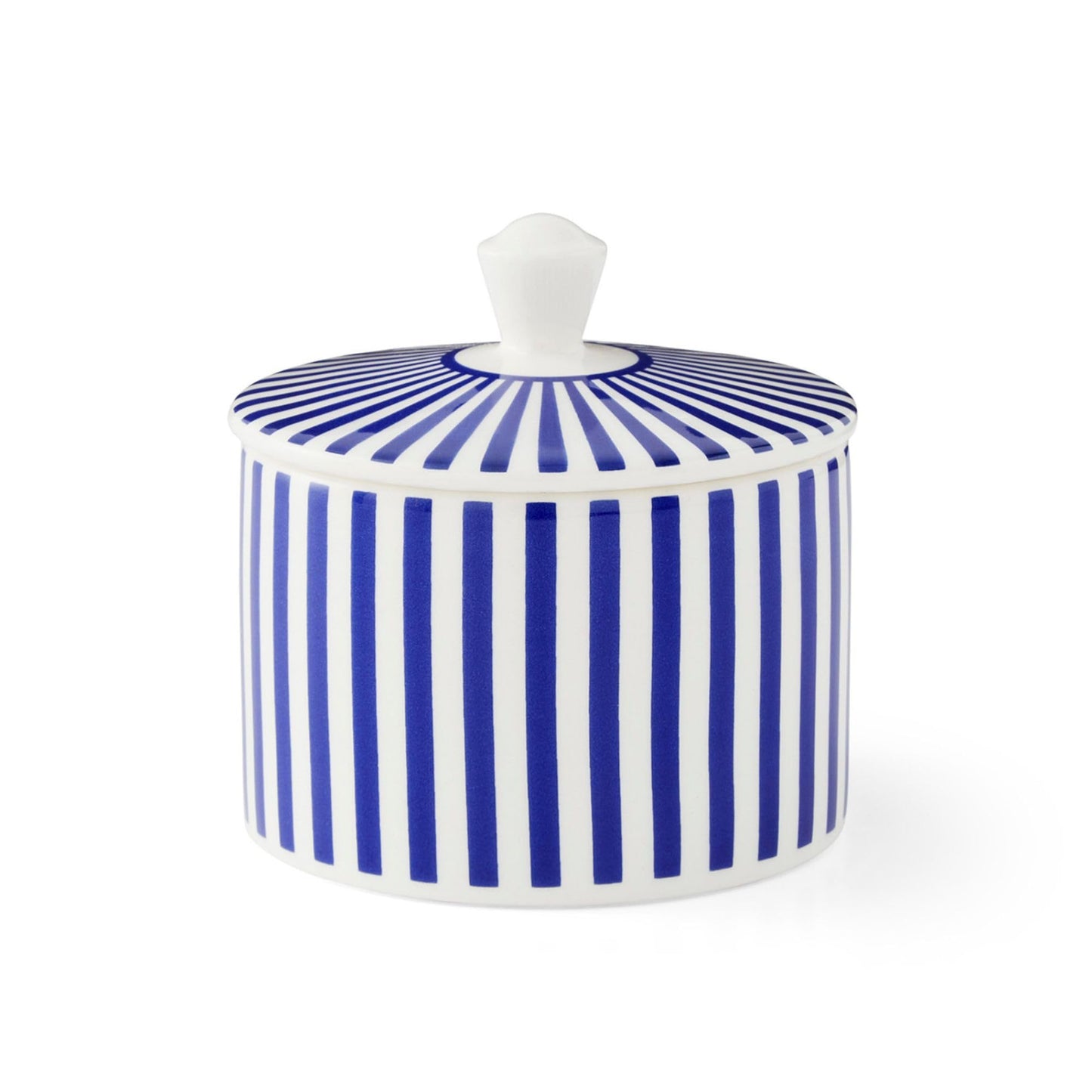 Spode Steccato Covered Sugar Bowl - 10 Ounce Earthenware Container with Lid, Cobalt Blue Striped Design, Microwave Dishwasher Freezer & Oven Safe - Ideal for Afternoon Tea & Gifting