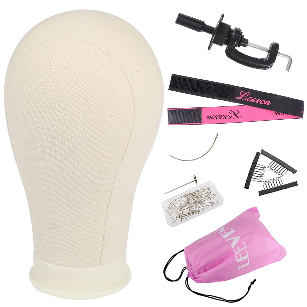 Leeven 23 Inch Canvas Wig Head Poly Manikin Head for Making Wigs Professional Mannequin Head with T Pins Clamp Stand Canvas Block Head Wig Making Accessories 23 Inch