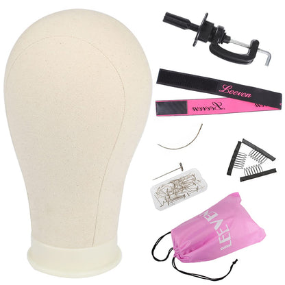 Leeven 23 Inch Canvas Wig Head Poly Manikin Head for Making Wigs Professional Mannequin Head with T Pins Clamp Stand Canvas Block Head Wig Making Accessories 23 Inch