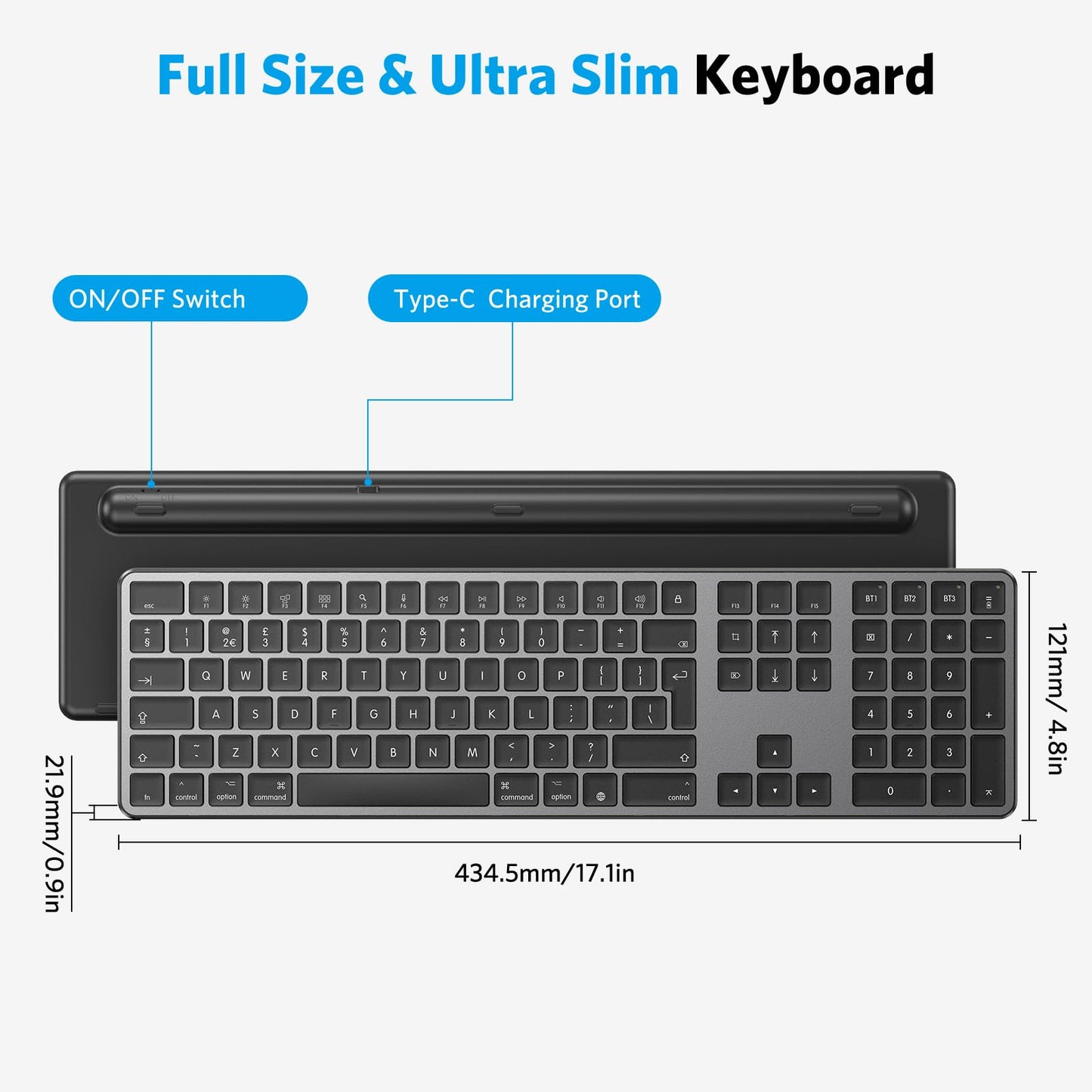 OMOTON Wireless Bluetooth Keyboard for Mac (MacBook/MacBook Air/MacBook Pro/iMac/iMac Pro/Mac Pro), Rechargeable Keyboard for Mac OS, with 3 Bluetooth channels, Quiet Typing, QWERTY