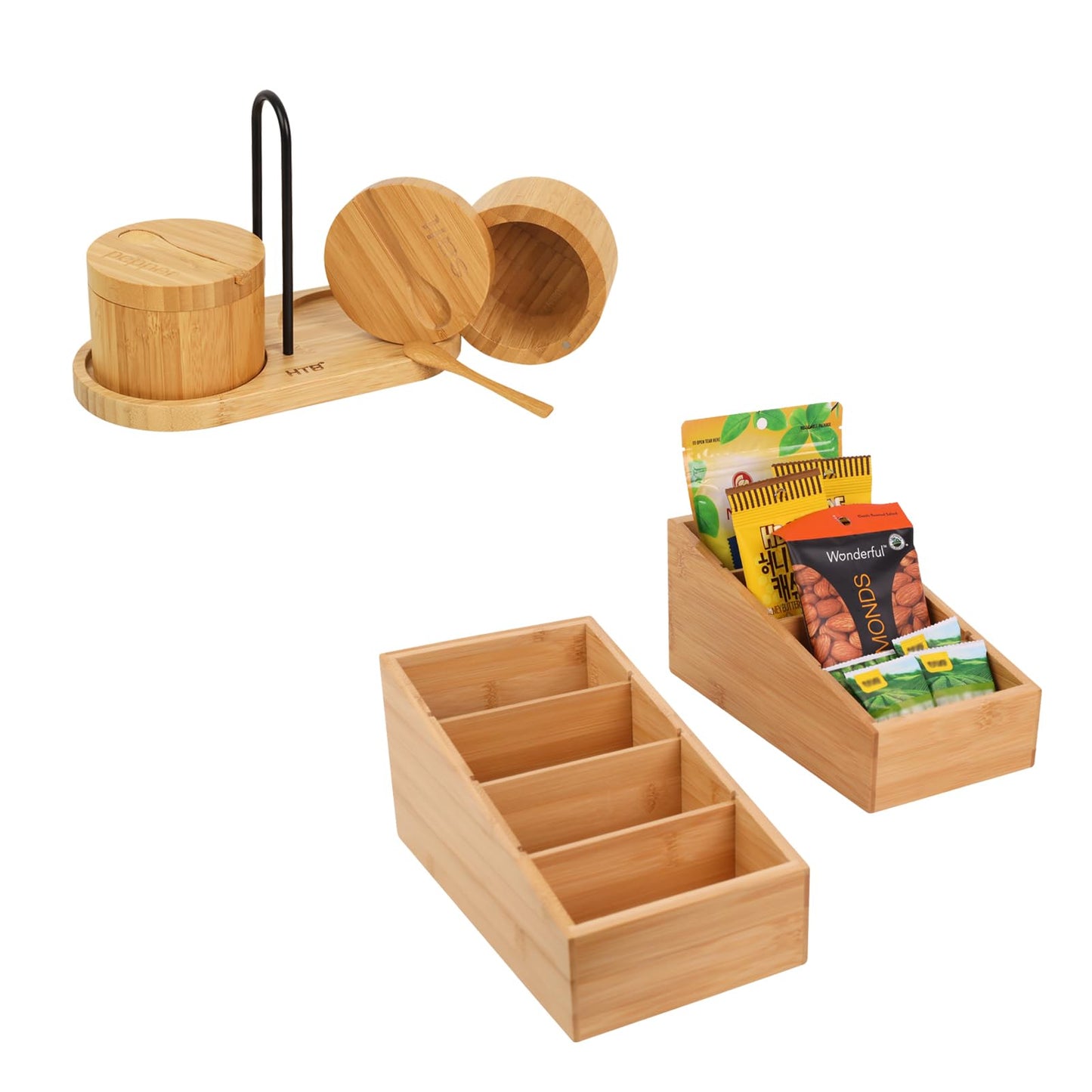HTB Salt and Pepper Cellar Set With Holder & 2pcs Snack Organizer