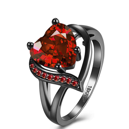 QOBEBOTA Promise Rings for Her Black Engagement Rings AAA+ Red Ruby Heart Zircon Gothic Rings Halloween Jewelry Women's Chunky Size 9 Birthstone Rings Love Gifts Statement Rings for Women