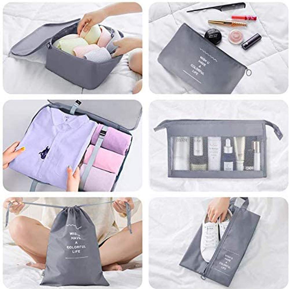 Travel Packing Cubes, Toifucos Multifunction 8pcs/set Luggage Organiser Compression Suitcase Essential Bag, Dark Gray