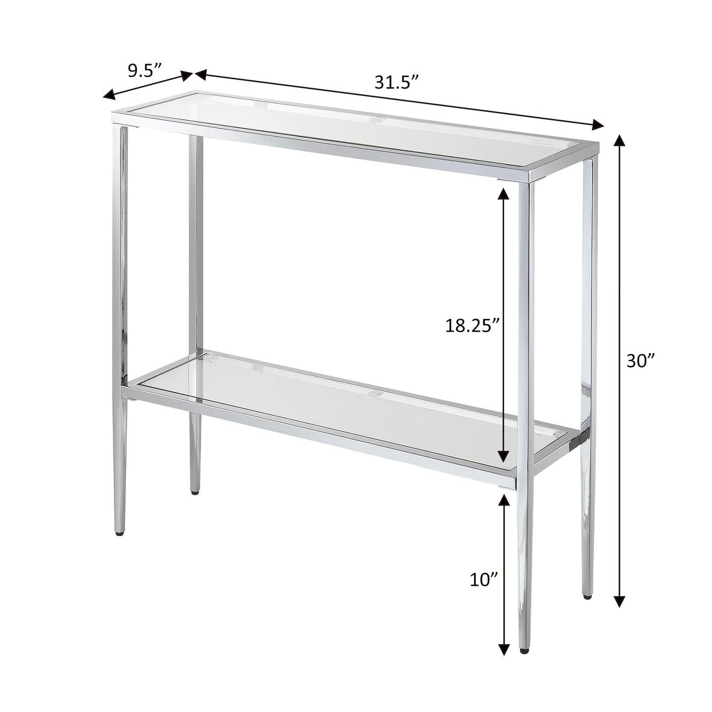 Convenience Concepts Nadia Chrome Entryway Table 31.5" - Contemporary Modern Sofa Console Table with Storage Shelf, Narrow Minimalist Hall Table for Living Room, Bedroom, Bathroom, Glass/Chrome