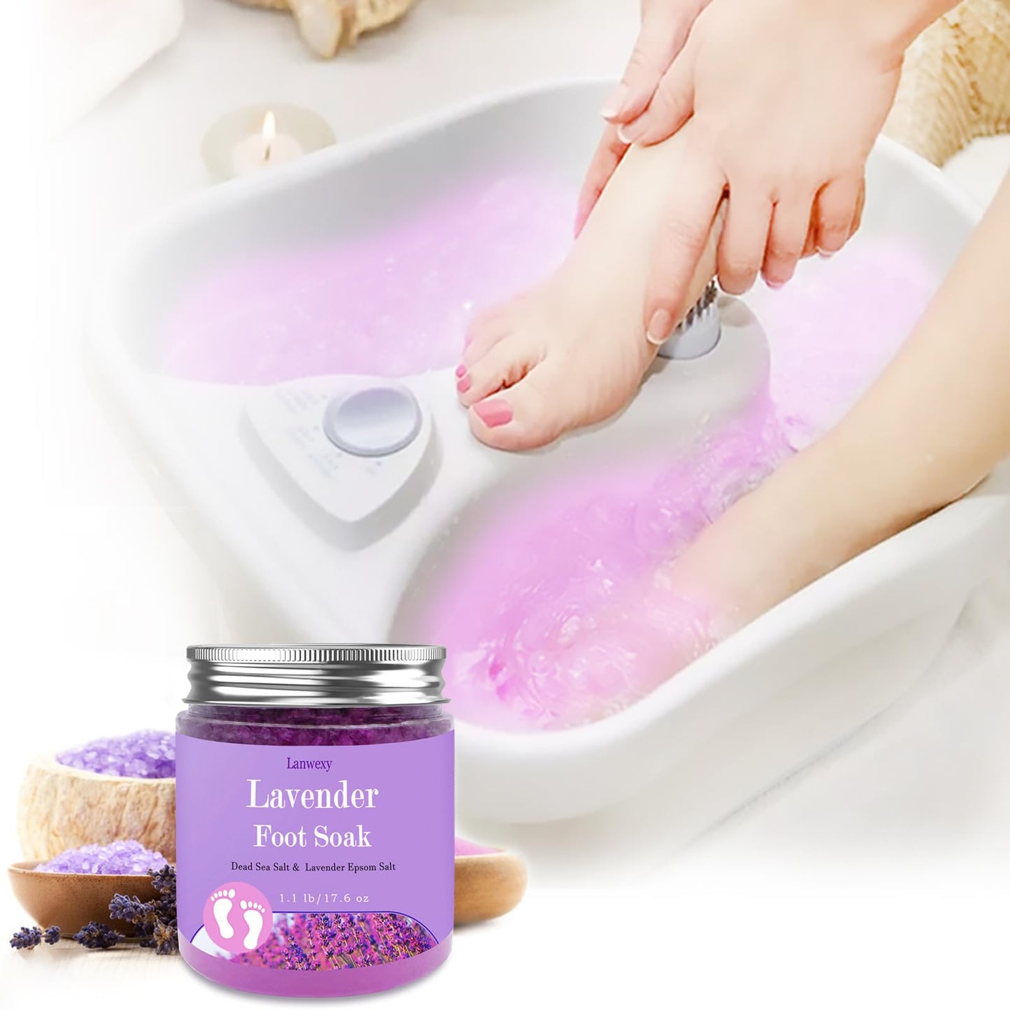 Lavender Foot Soak with Epsom Salt and Sea Salt. Organic Natural Handmade Spa Pedicure Care For Foot Callus, Dry Cracked, Tired Feet, Stubborn Foot Odor Scent.(1.1 Lbs）