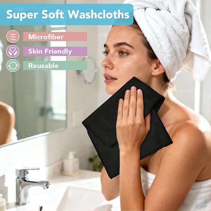 Orighty Washcloths, 20 Pack Microfiber Face Towels, Highly Absorbent and Soft