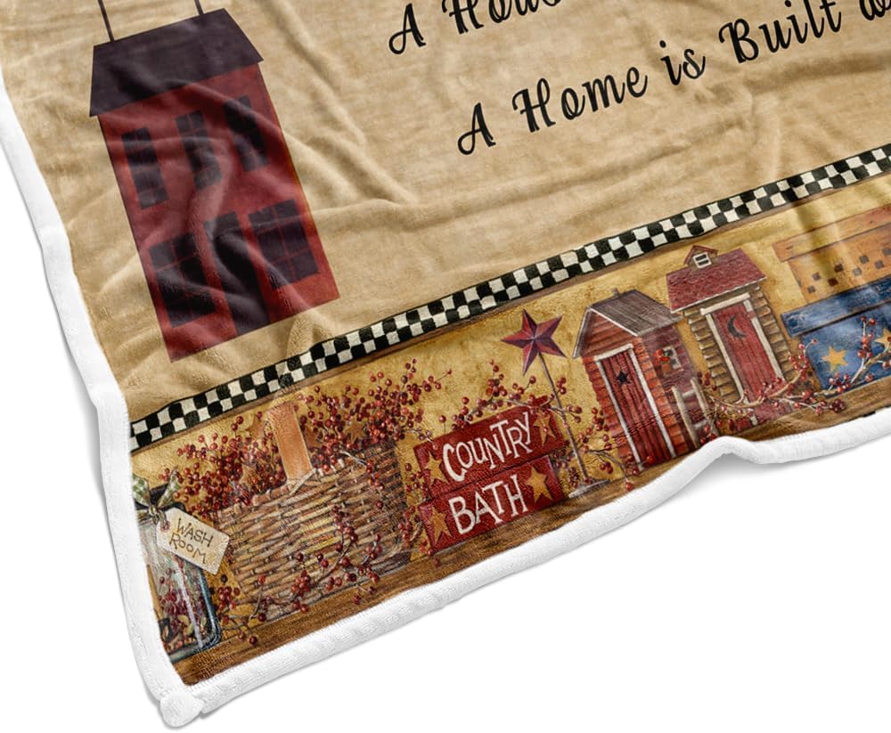 DYNH Country Throw Blanket, Rustic Western Star Country Stars with Berries and Funny Words Country Primitive Throw Flannel Blankets, Primitive Country Plush Cozy Fuzzy Blanket 50" x 60"