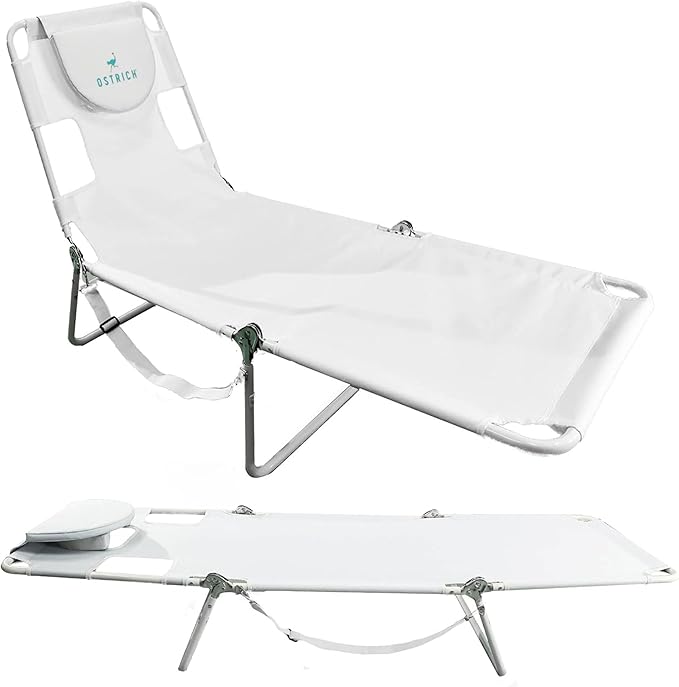 Ostrich 72 by 22 Inch Versatile Chaise Lounge Portable Reclining Lounger, Outdoor Patio, Beach, Lawn, Camping, or Pool Tanning Chair, White