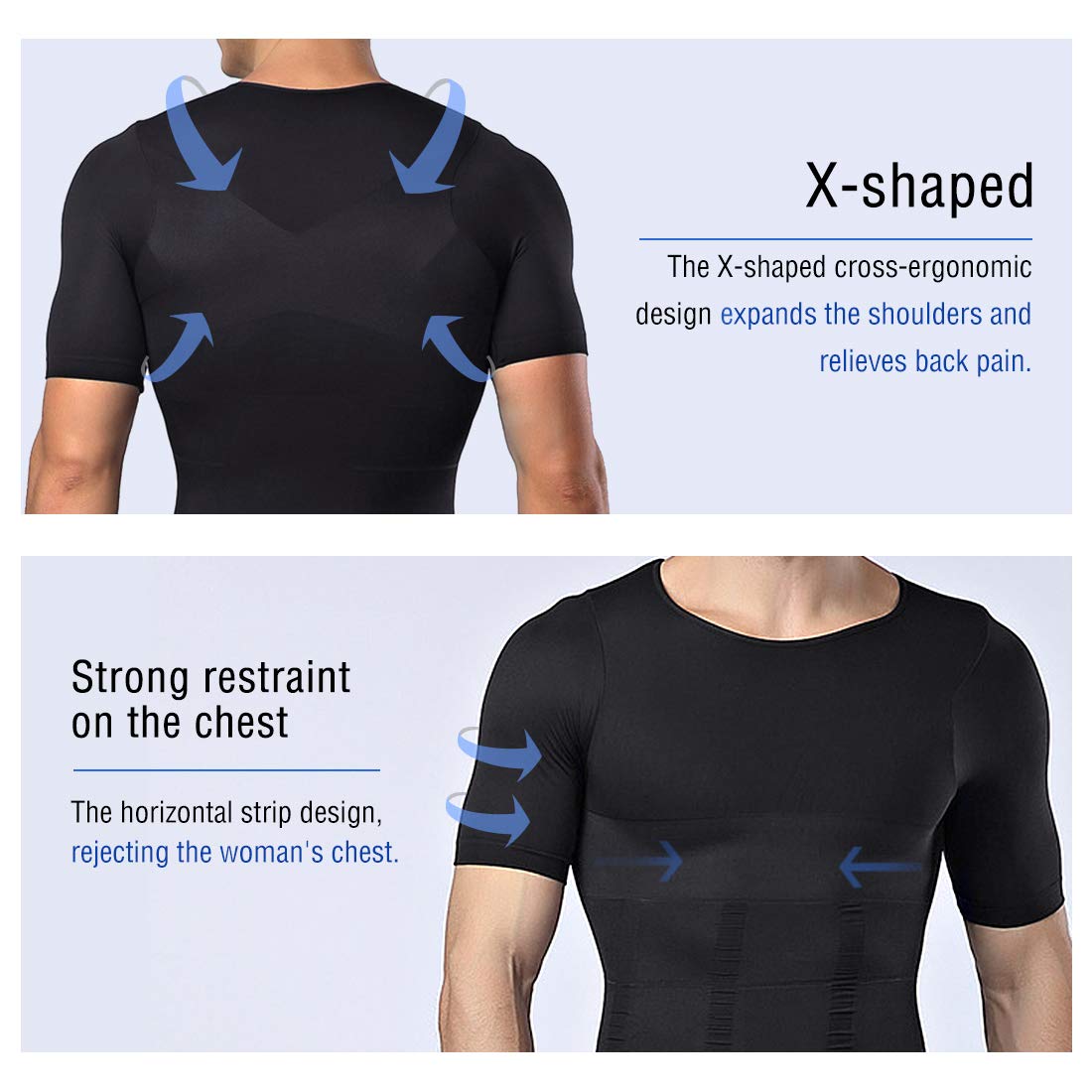 NonEcho Mens Slimming Body Shaper Seamless Compression Shirt Tummy Control Slimmer Shapewear Gynecomastia Undershirt