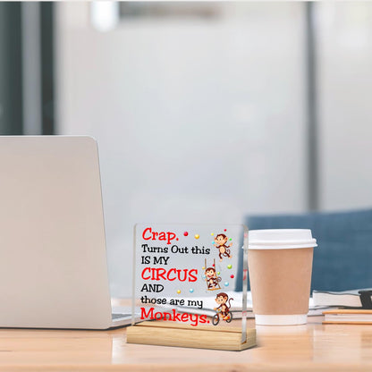 Funny Boss Day Gifts for Women Men, Bosses Day Gifts for Boss Leader This Is My Circus These are My Monkeys Acrylic Desk Plaque Sign Humor Office Decor