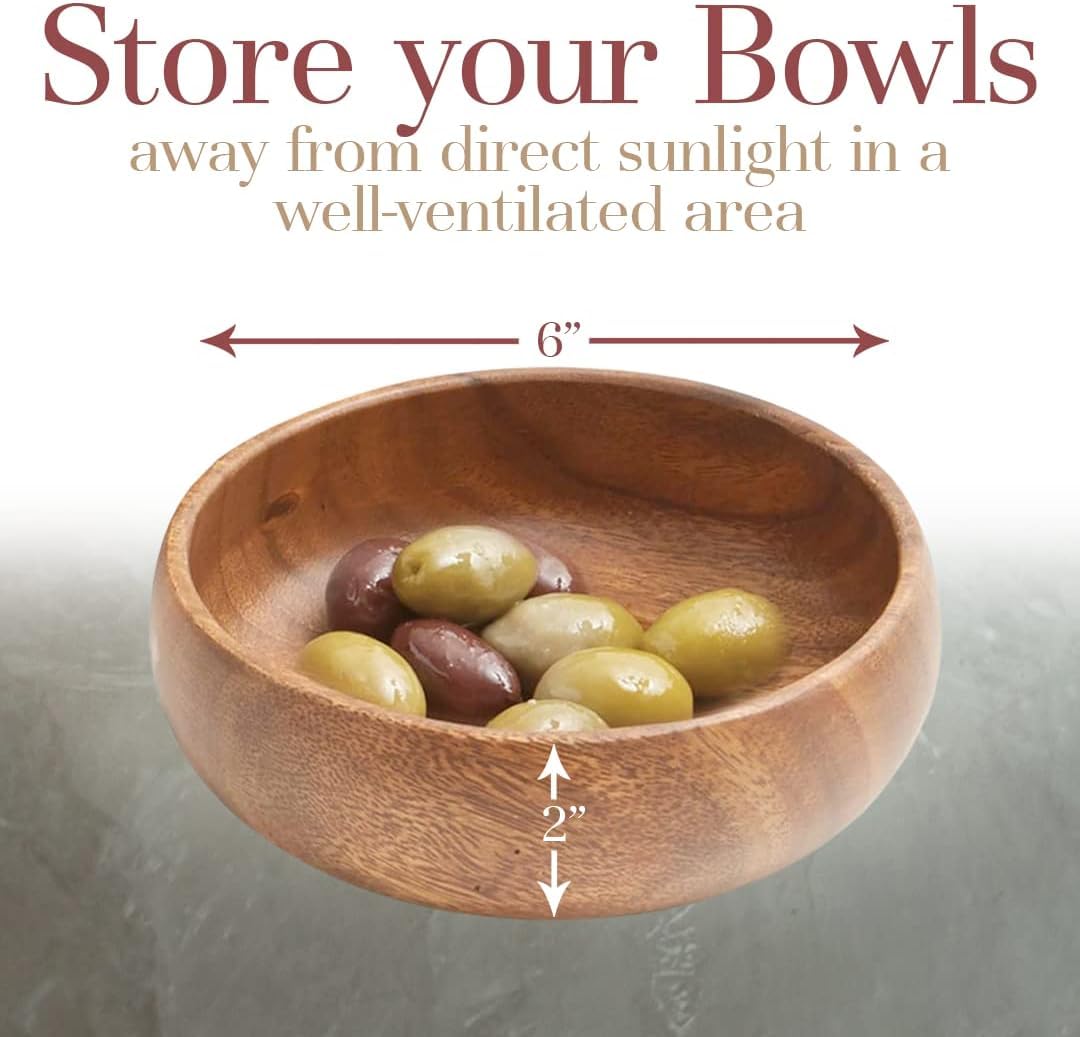 Woodard & Charles Acacia Wood Snack Serving Bowl, 6" x 2" (Set of 6)
