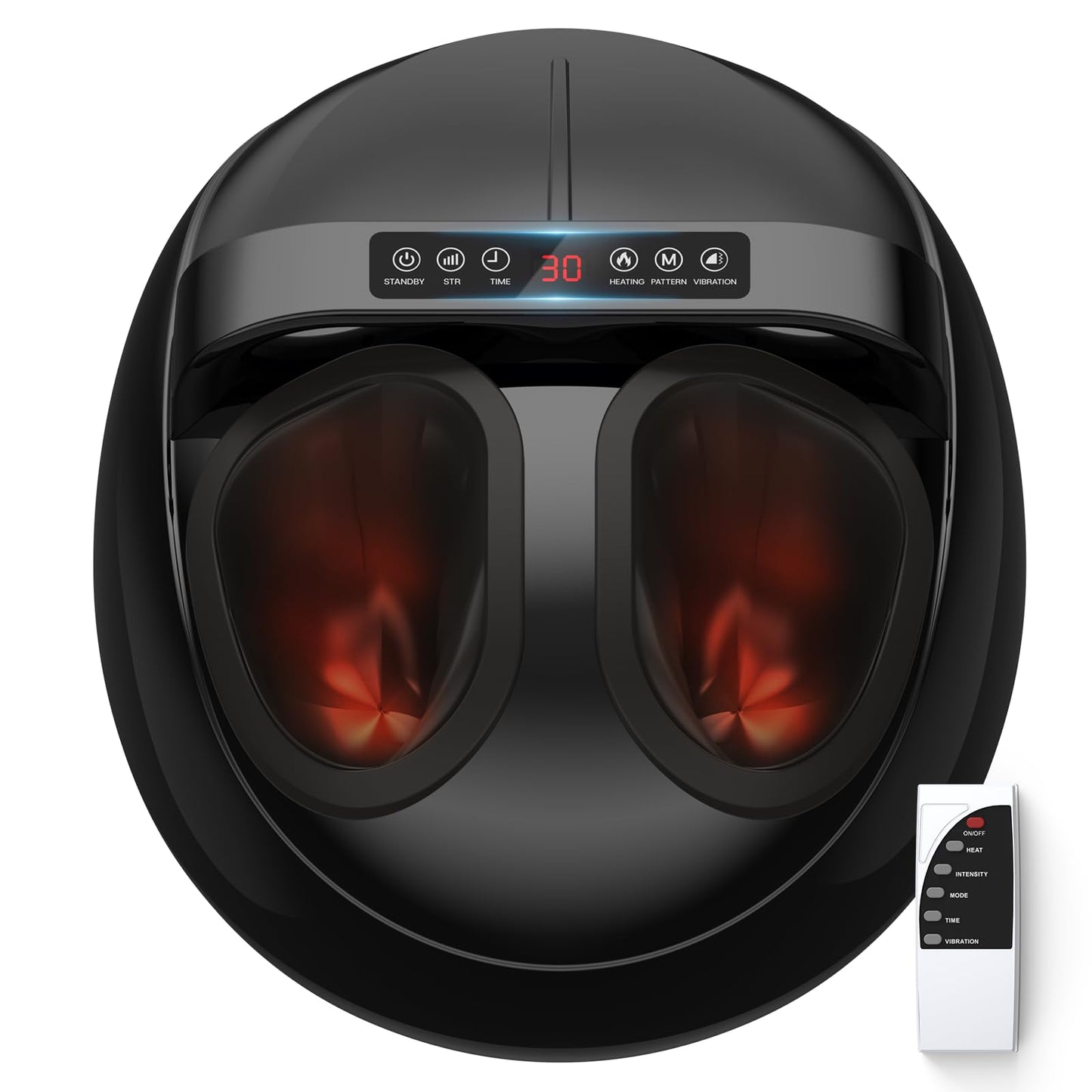 HTM Foot Massager with Heat, 5 Modes & 9-Level Intensity & 3-Speed Vibration, Shiatsu Kneading & Rolling Compression, with Remote & Portable Handle, Fits Up to Men's Size 13, Gift for Women Men