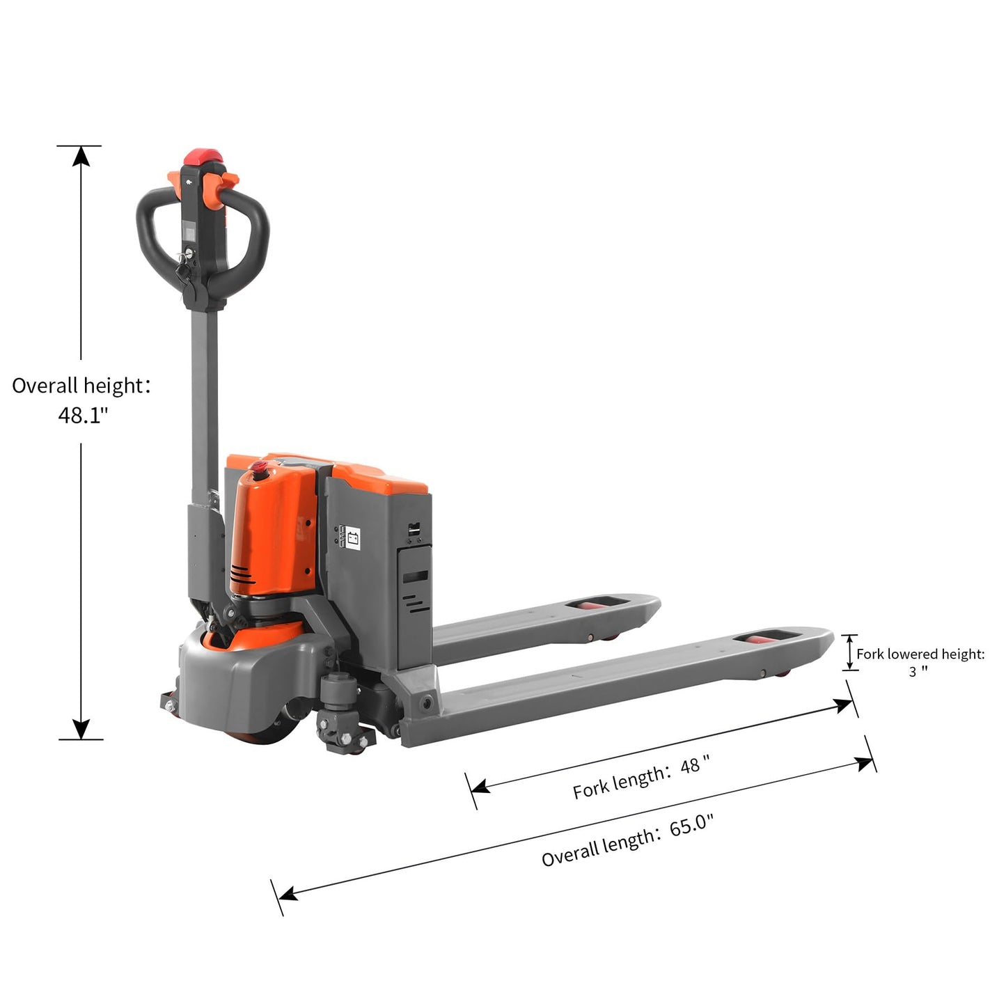 T Tory Carrier Electric Pallet Jack Truck 3300lbs Capacity Lithium Electric Pallet Trucks 48" x27" Forks Li-ion Battery Lift with an Extra Battery