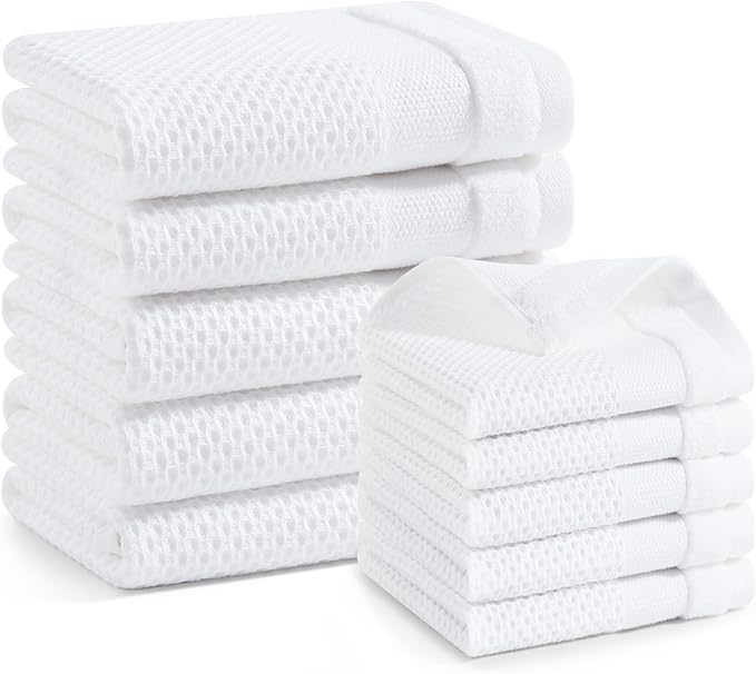 Homaxy Kitchen Towels and Dishcloths Set, 12 x 12 and 13 x 28 Inches, Super