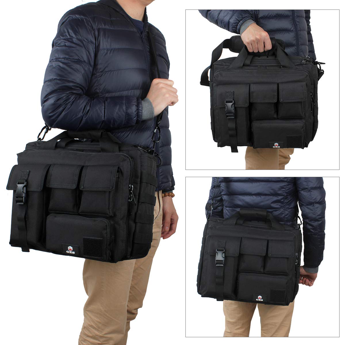 GES 15.6 inch Laptop Bag, Multi-funtion Men's Outdoor Tactical Nylon Shoulder Laptop Messenger Bag,Briefcase Handbags for Camera/Tablet/Notebook (Black)