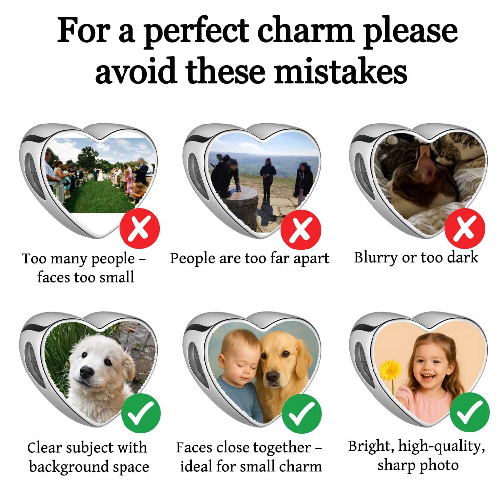 2Burned UK Personalised Love Heart Photo Charm Bead – Custom Picture Steel Jewellery – Fits European Style Charm Bracelets – Unique Gift for Mum, Wife, Girlfriend, Baby Scan Keepsake