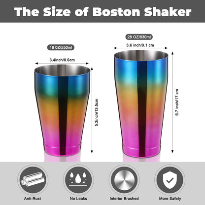Sabary 6 Pcs Cocktail Shakers Professional Bar Shaker Boston Set Stainless Steel Martini Drink Mixer Basic Tool Weighted Shake Metal Can Cocktail Shaker Set, 18 Oz, 28 oz (Gradient Color)