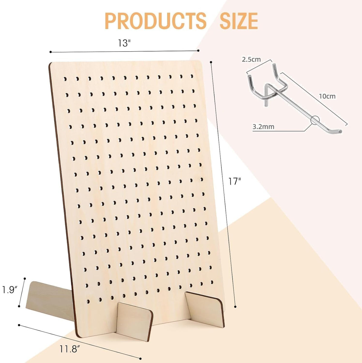 Bamboo's Grocery LoKii 1 Pack Wooden Pegboard Display Stand, Retail Rack, 17 x 13 Inches, with 10 Pcs Hooks