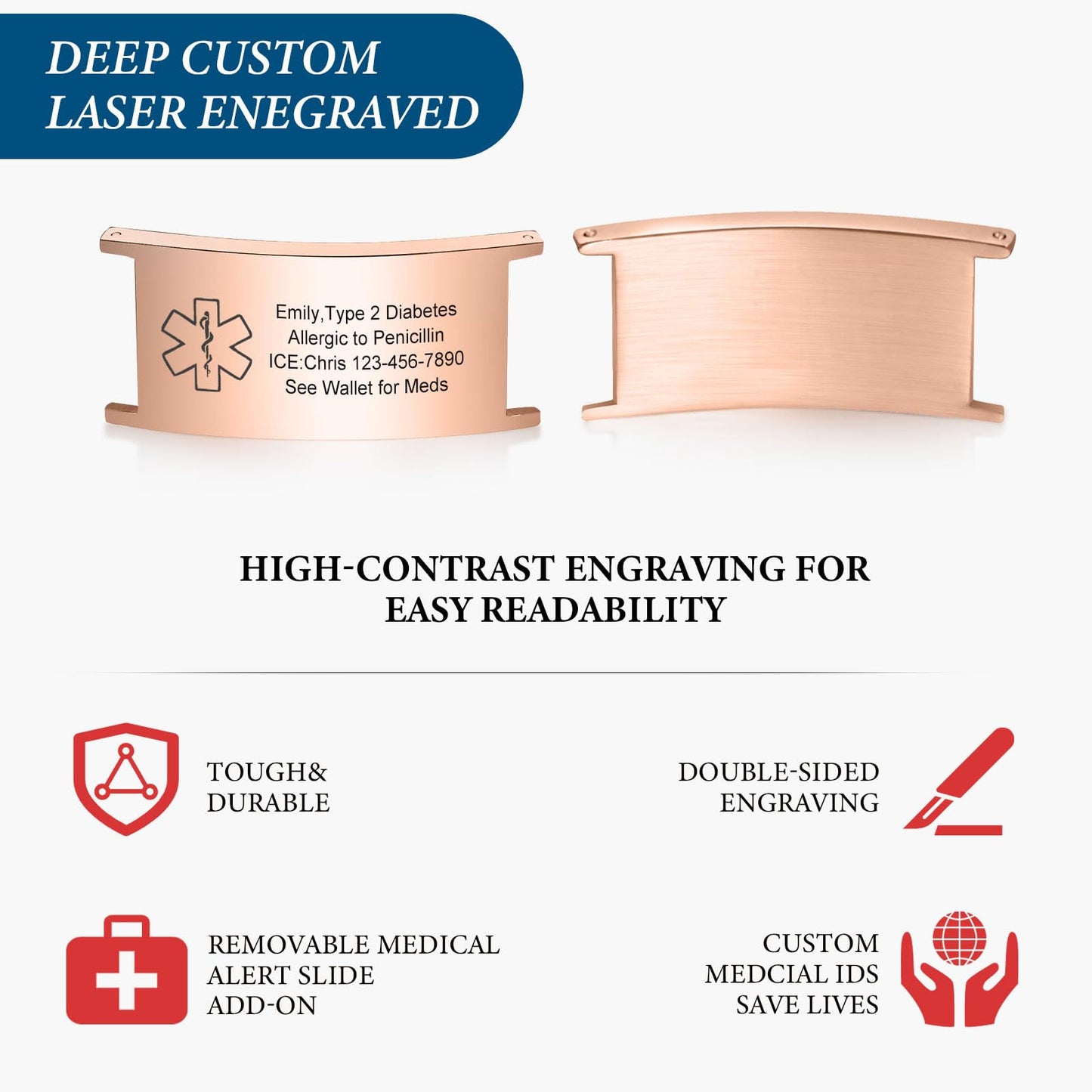 VNOX Medical Alert Id Bracelet for Men Women, Custom Engraving Medical Alert Bracelets for Women Men