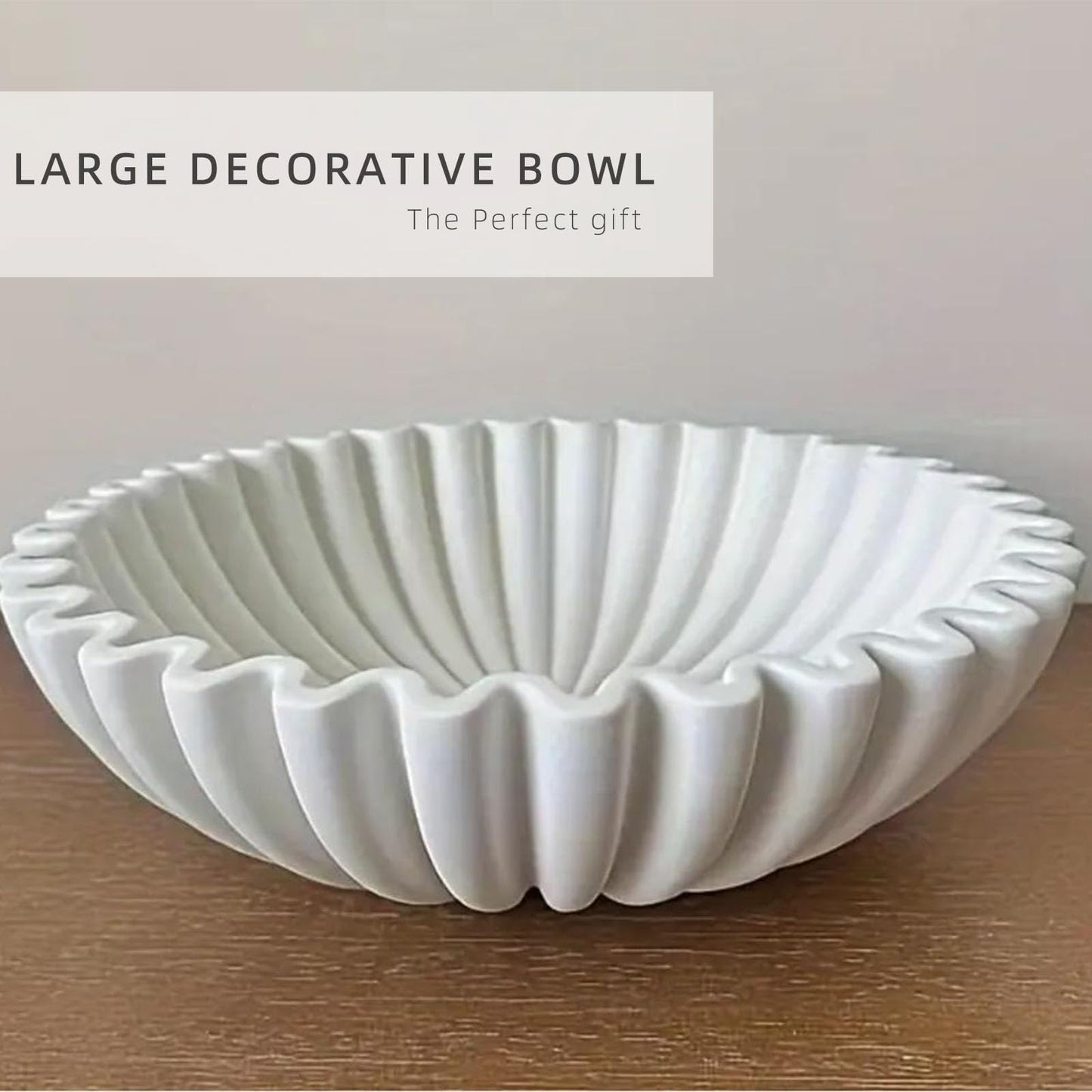 HUZHIBING Large Decorative Bowl,White Decorative Bowls for Home Decor - Ruffle Decor - Fluted Bowl - Scalloped Bowl-Stylish Key for Entry Table
