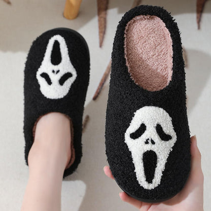 V OPXIN Halloween Slippers for Women Men Pumpkin Spooky Ghost Slippers Cozy Plush Warm Slip-on House Slippers Shoes for Indoor Outdoor Halloween Gifts