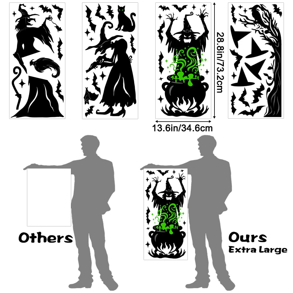 Vellibring Halloween Window Clings Decorations,Extra Large Double-Sided Reusable Decals Halloween Witches Bat Silhouette Stickers for Home Office School Glass Window Decor