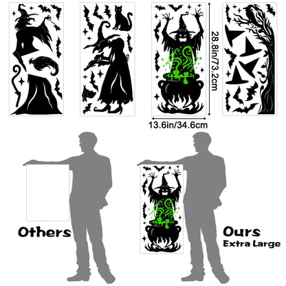 Vellibring Halloween Window Clings Decorations,Extra Large Double-Sided Reusable Decals Halloween Witches Bat Silhouette Stickers for Home Office School Glass Window Decor