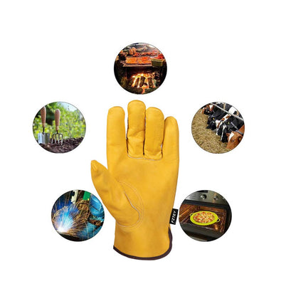 FZTEY 2 Pairs Gardening Work Gloves Ladies, Safety Protective Leather Gauntlets for Men & Women Birthday & Christmas Gifts 7(Small, Yellow)