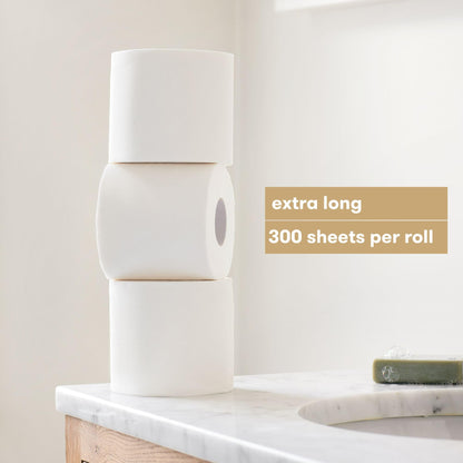 Bumboo Bamboo Toilet Roll 24 Pack | Toilet Paper 3 ply, 300 Sheets | Organic Eco Toilet Paper | Plastic-Free, Soft, Strong, Sustainable & Biodegradable Toilet Tissue