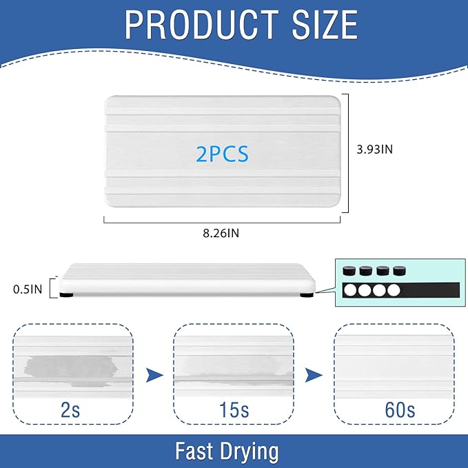 2PCS Water Absorbing Stone Tray, Quick Drying Stone Sink Tray, Water Absorbent
