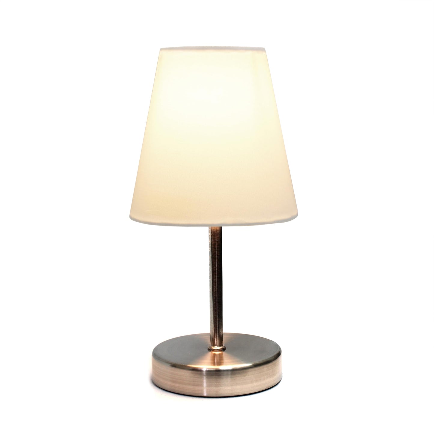Simple Designs LT1198-WHT 10.5" Stylish Mini Pop of Color Table Lamp, for Living Room, Bedroom, Office, Sand Nickel with White Shade