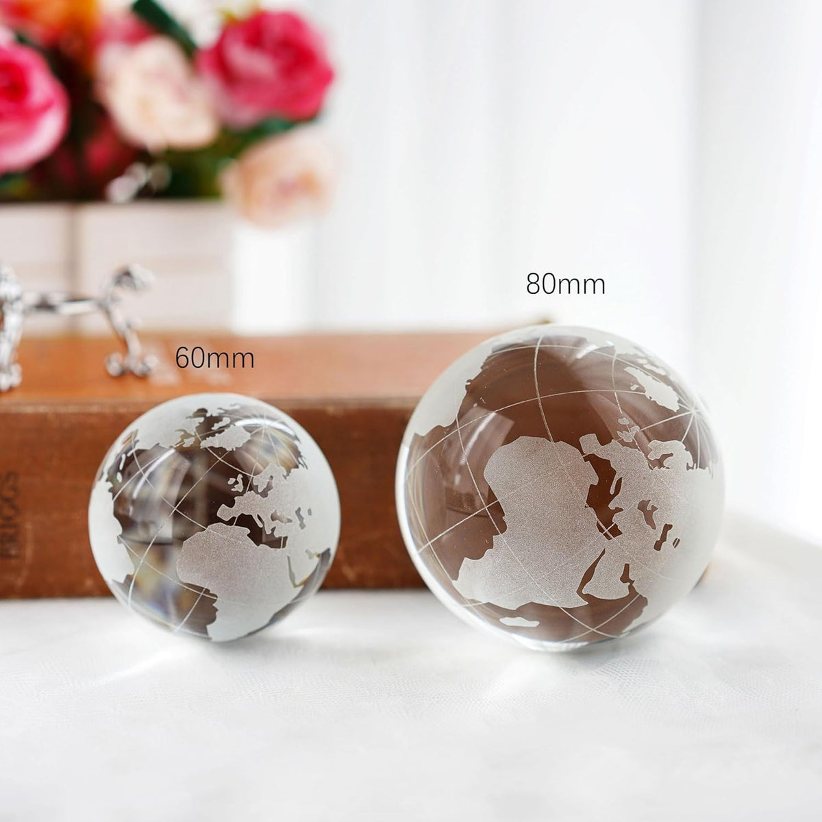 ZEERSHEE 80mm Crystal Earth Globe Ball with Stand World Map Glass Sphere Desk Office Home Decor Glass World Globe Paperweight