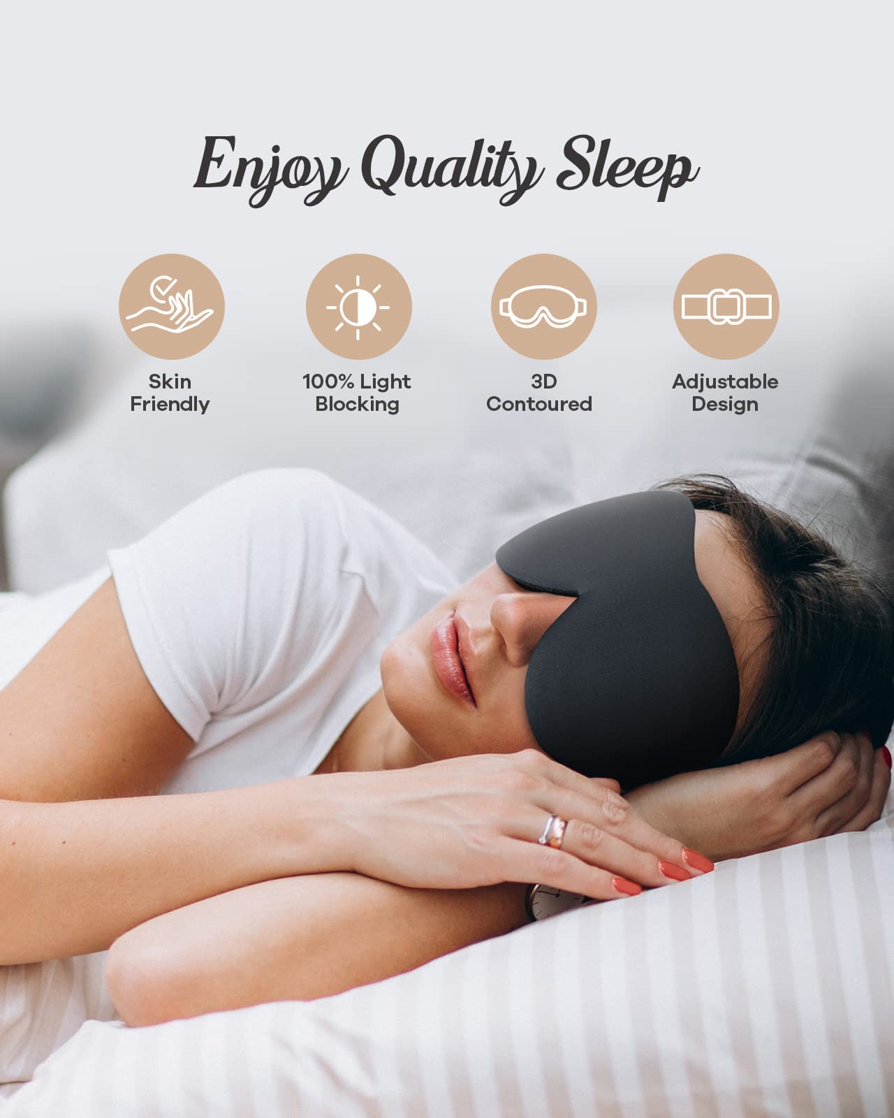 Sleep Eye Mask for Men Women, 3D Contoured 100% Blackout Eye Mask for Sleeping with Adjustable Strap, Soft and Comfortable Night Blindfold, Shade Cover for Travel Shift Work Nap, Black