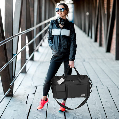 Lightweight Travel Gym Duffel - Foldable Overnight Holdall Bag for Women with Wet/Dry Separation - Cabin Bag for Sports & Travel - Black