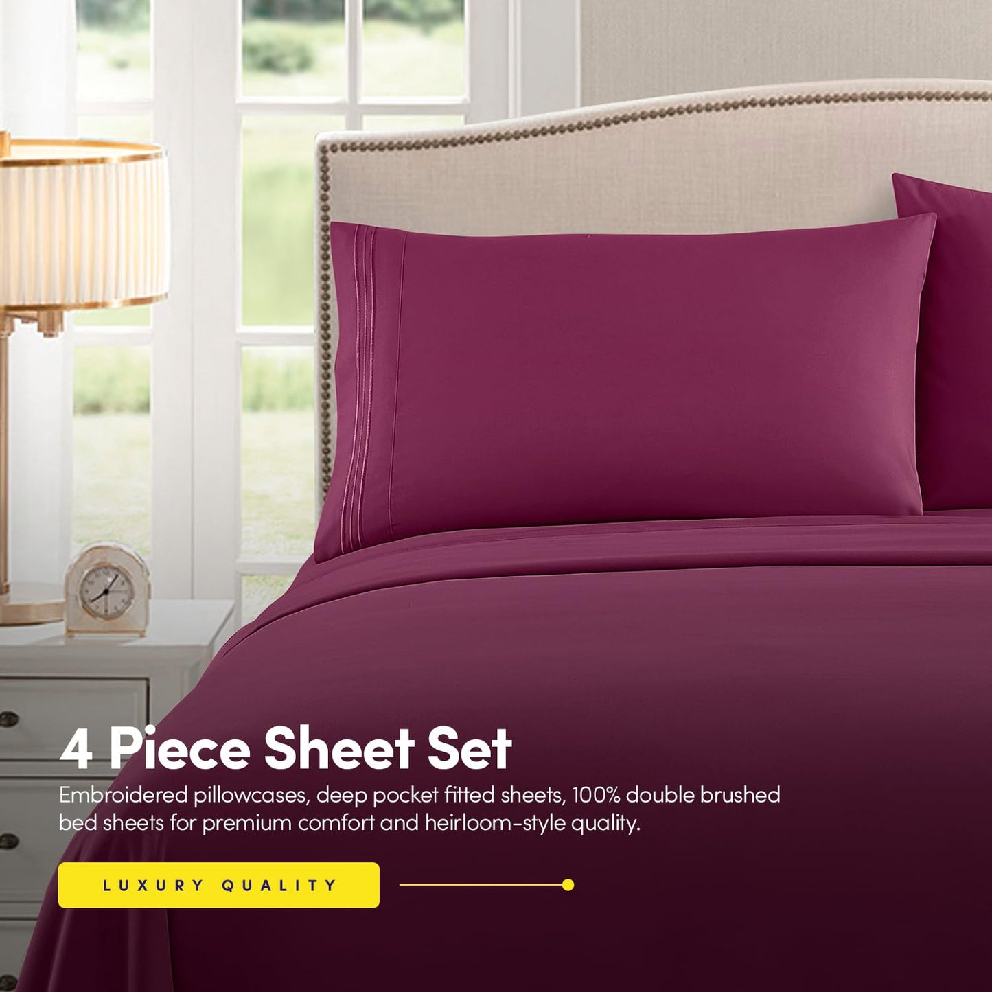 1500 Supreme Collection Queen Sheet Sets Berry Purple - Luxury Hotel Bed Sheets and Pillowcase Set for Queen Mattress - Extra Soft, Elastic Corner Straps, Deep Pocket Sheets, Queen Berry Purple