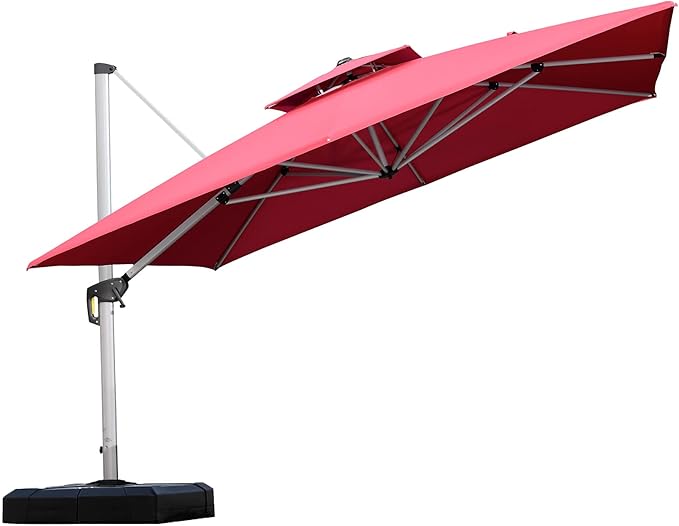 PURPLE LEAF Patio Umbrella 11 Feet Double Top Deluxe Square Offset Hanging Umbrella Outdoor Market Umbrella Garden Umbrella, Terra