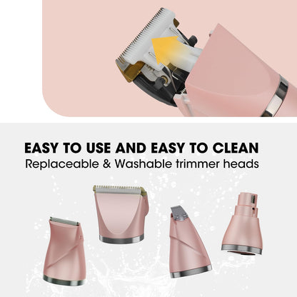 QREEYX Upgrade Dog Grooming Kit, Cordless Dog Paw Trimmer, 4 in 1 Low Noise Pets Hair Clipper Grooming Kit, 2-Speed Nail Grinder with Stainless Steel Blade for Small Pet with Thick Coats (Pink)